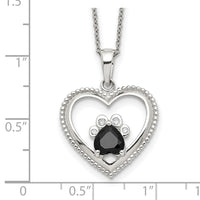 Sterling Silver Black and White CZ Heart with Paw Print 18 inch Necklace