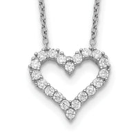 Sterling Silver Rhodium-plated CZ Heart w/ 2in ext. Necklace