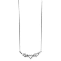 Sterling Silver Rhodium-plated CZ Heart w/Wings w/1in ext Necklace