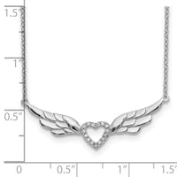 Sterling Silver Rhodium-plated CZ Heart w/Wings w/1in ext Necklace