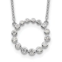 Sterling Silver Rhodium-plated CZ Circle w/2in ext Necklace