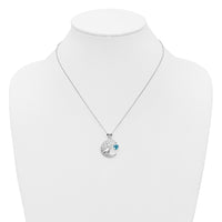 Sterling Silver Blue and Clear CZ Cat and Moon Necklace