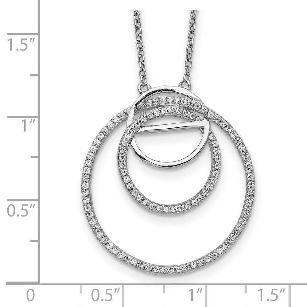 Sterling Silver Rhodium-plated CZ Loop Circles w/2 in. Ext. Necklace