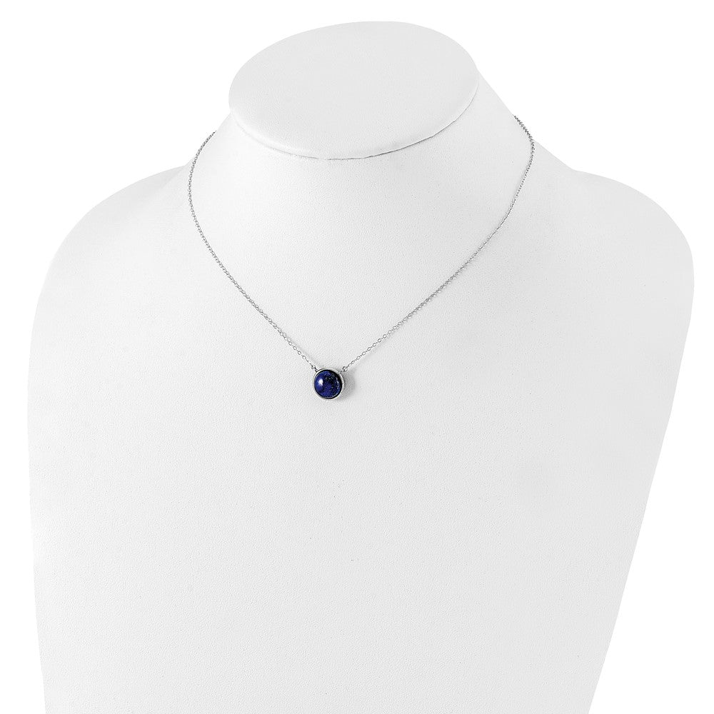 Sterling Silver Rhodium-plated Round Lapis Cabochon Necklace