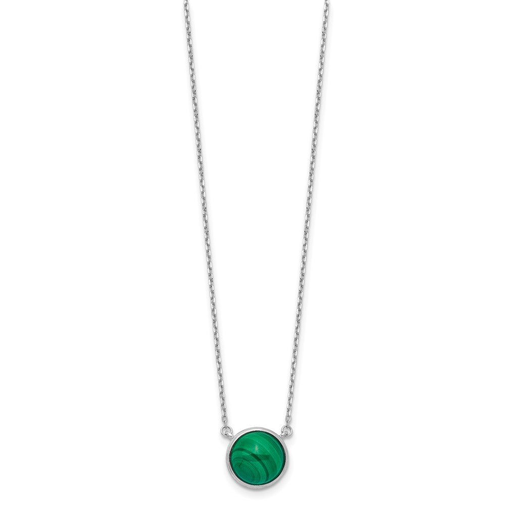 Sterling Silver Rhodium-plated Round Malachite Cabochon Necklace