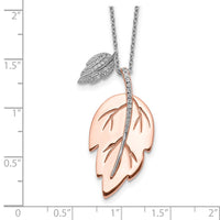 Sterling Silver Rose-tone CZ Leaf w/ 2in ext. Necklace