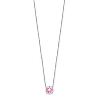 Sterling Silver Rhodium-plated Pink Crystal with 2 inch ext Necklace