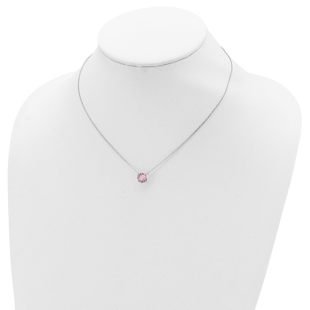 Sterling Silver Rhodium-plated Pink Crystal with 2 inch ext Necklace