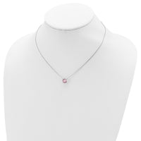 Sterling Silver Rhodium-plated Pink Crystal with 2 inch ext Necklace