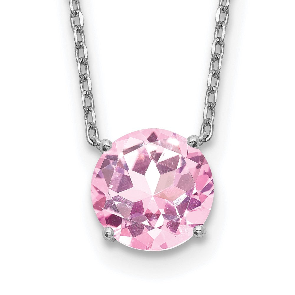 Sterling Silver Rhodium-plated Pink Crystal with 2 inch ext Necklace
