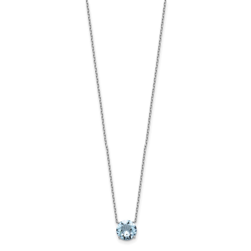 Sterling Silver Rhodium-plated March Blue Crystal wtih 2in ext Necklace