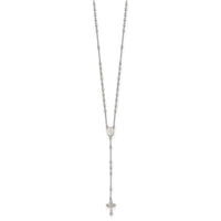 Sterling Silver Rhodium-plated Beaded Rosary18 inch w/1.25in ext Necklace