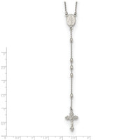 Sterling Silver Rhodium-plated Beaded Rosary18 inch w/1.25in ext Necklace