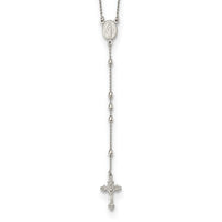 Sterling Silver Rhodium-plated Beaded Rosary18 inch w/1.25in ext Necklace
