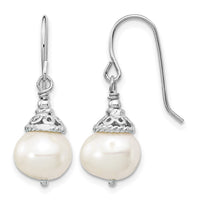 Sterling Silver Rhodium-plated 9-10mm FWC Pearl Necklace/Earrings Set