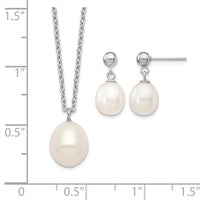 Sterling Silver Rhodium-plated 8-9mm FWC Pearl Necklace/Earrings Set