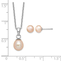 Sterling Silver Rhodium-plated Pink FWC Pearl Necklace/Earrings Set
