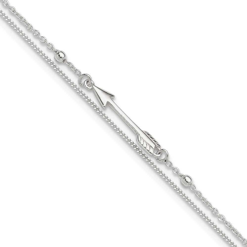 Sterling Silver 9in Plus 1in Ext. 2-strand Arrow and Bar Anklet