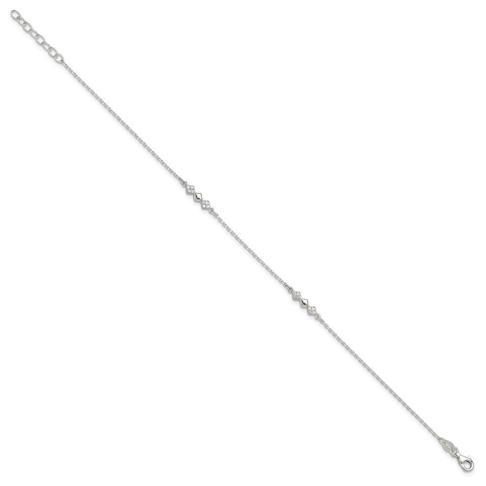 Sterling Silver CZ 3-Diamond Shapes 9in Plus 1 in Ext. Anklet