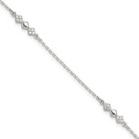 Sterling Silver CZ 3-Diamond Shapes 9in Plus 1 in Ext. Anklet