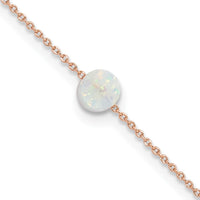 Sterling Silver Rose-tone White Created Opal 9in Plus 2 in ext. Anklet