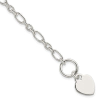 Sterling Silver Polished Heart Charm Fancy Link 7.5 inch Bracelet