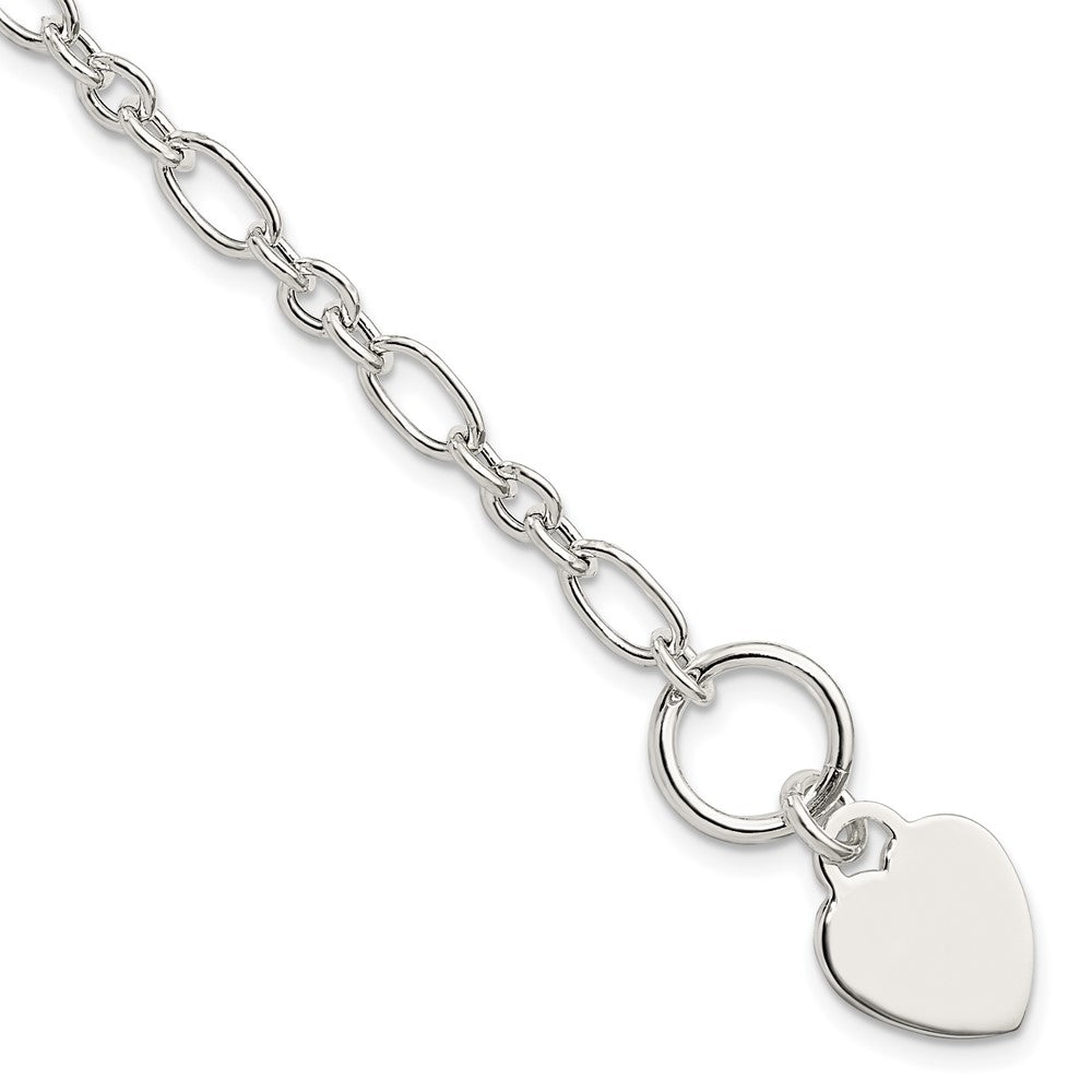 Sterling Silver Polished Heart Charm Fancy Link 7.5 inch Bracelet