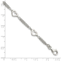 Sterling Silver Polished Hearts 7.5in w/1.0 in ext Bracelet