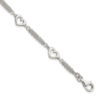 Sterling Silver Polished Hearts 7.5in w/1.0 in ext Bracelet