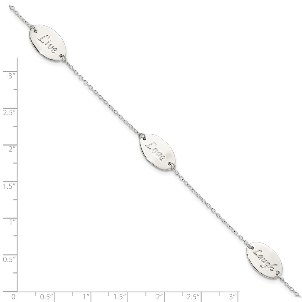 Sterling Silver Polished Live Laugh Love Station 7.5 Inch Bracelet