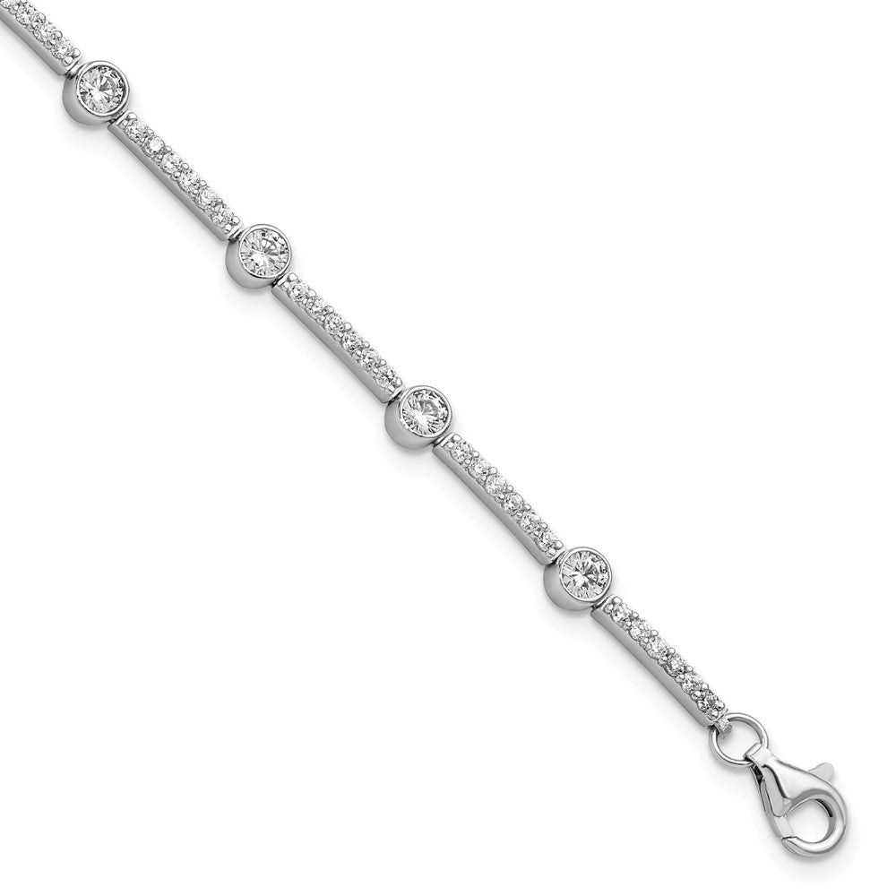 Sterling Silver Rhodium-plated Polished CZ 7 inch w/1.5in ext. Bracelet