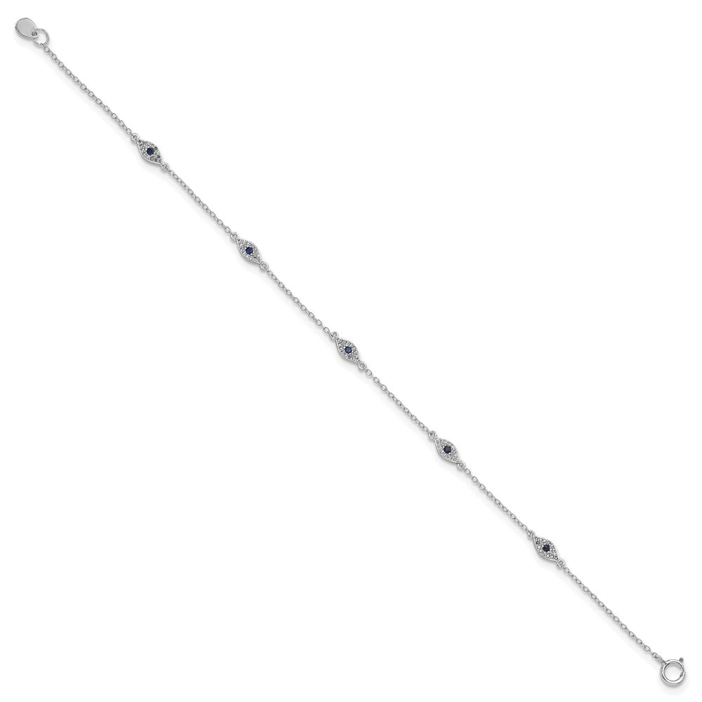 Sterling Silver Rhodium-plated Polished Blue & White CZ Eyes Bracelet