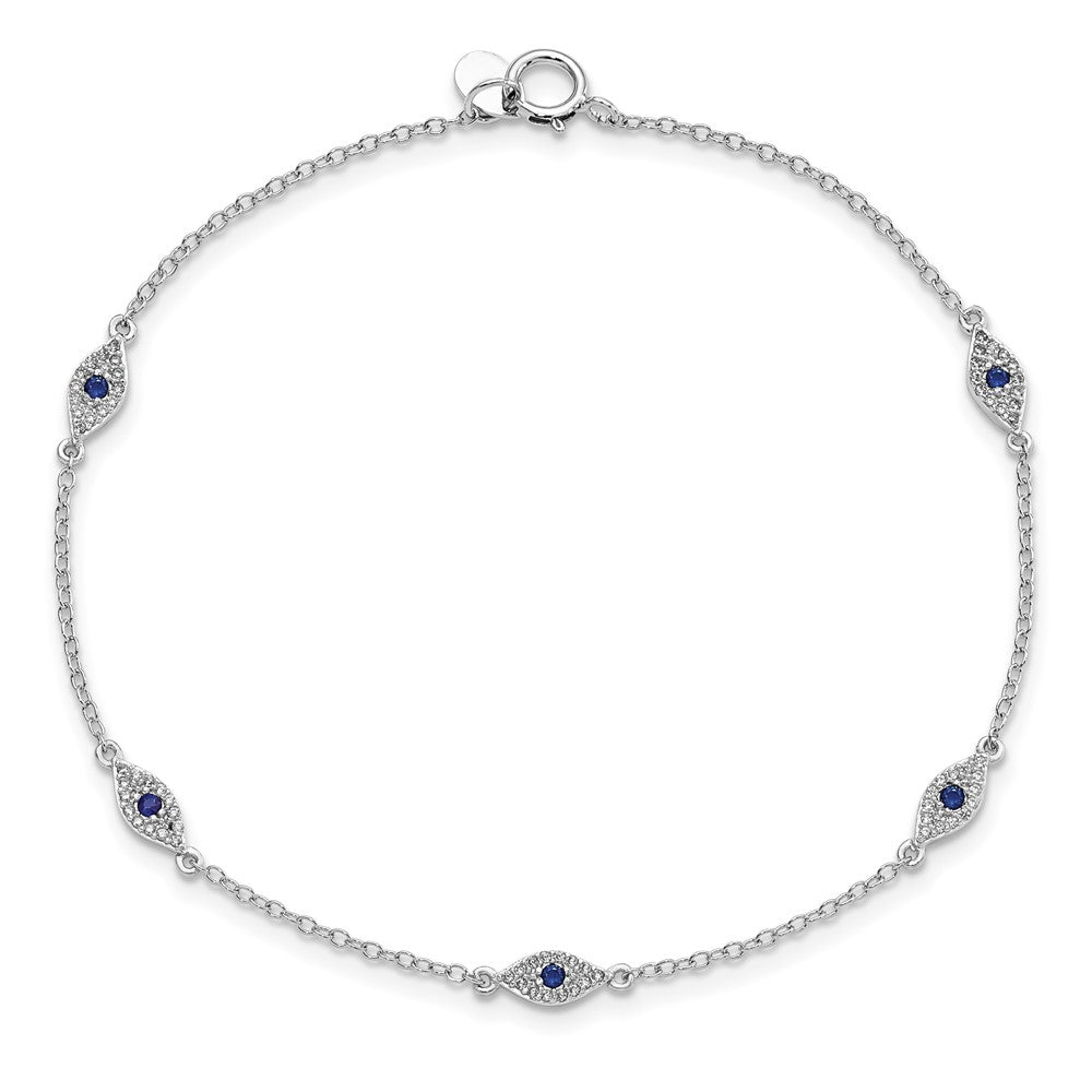 Sterling Silver Rhodium-plated Polished Blue & White CZ Eyes Bracelet