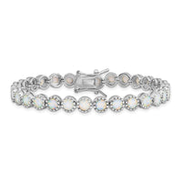 Sterling Silver Rhodium-plated Beaded White Created Opal Inlay Bracelet