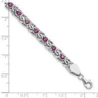 Sterling Silver Rhodium-plated Dark Pink Glass Flat Link 7.5in Bracelet