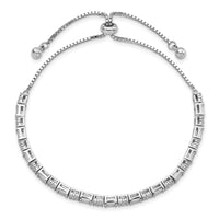 Sterling Silver Polished Rhodium-plated CZ Adjustable Bracelet