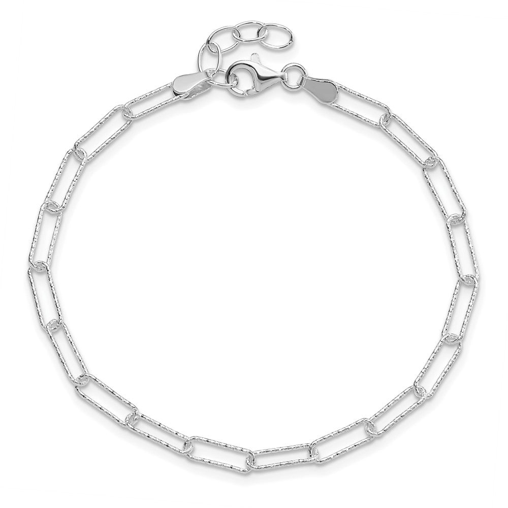 Sterling Silver Rhodium-plated D/C Fancy Link w/.75 in Ext Bracelet