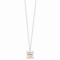 Sterling Silver RH-pltd Rose-pltd MOM/LOVE Spins CZ w/2in ext.Necklace