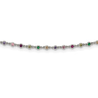 Sterling Silver Rhodium-plated Polished Multi-color CZ w/3 IN EXT Choker