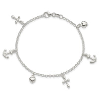 Sterling Silver Cross, Anchor, Heart Bracelet