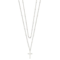Sterling Silver Fancy Cross Double Strand Necklace
