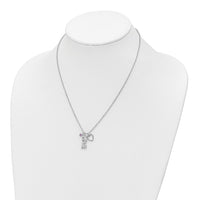Sterling Silver Rhodium-plated CZ and Heart D/C Bead Chain Necklace