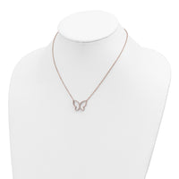 Sterling Silver Rose-plated Polished Open Butterfly CZ w/2 in ext. Necklace