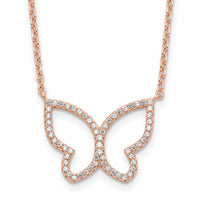 Sterling Silver Rose-plated Polished Open Butterfly CZ w/2 in ext. Necklace