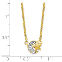 Sterling Silver Gold-tone CZ Satin Star and Polished Moon Necklace