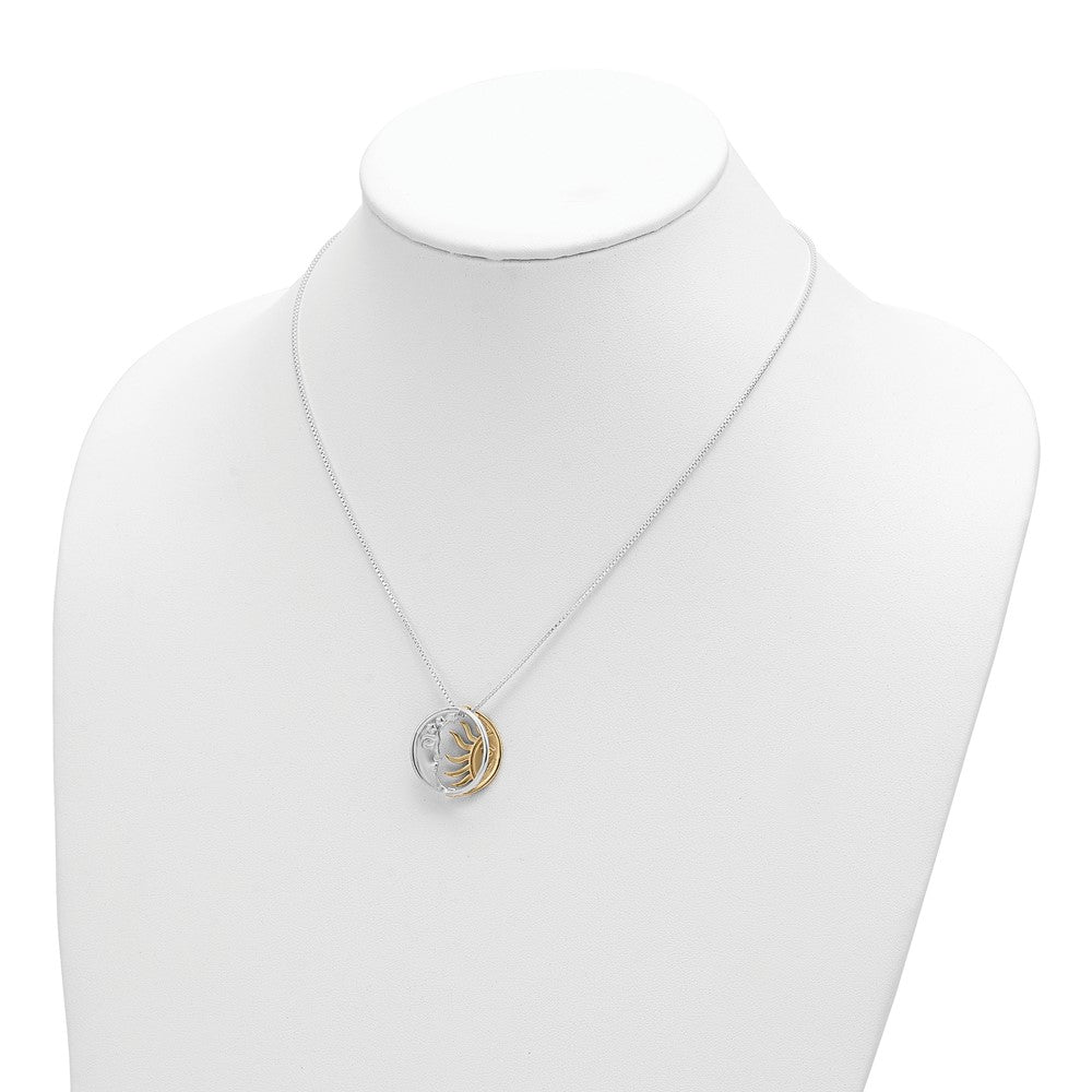 Sterling Silver & Gold-plated Polished Sun & Moon Necklace