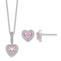Sterling Silver Polished Rhodium CZ Heart 18in Necklace and Earring Set