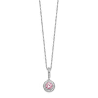 Sterling Silver Polished Rhodium-plated CZ 18in Necklace/Post Earrings Set
