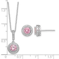 Sterling Silver Polished Rhodium-plated CZ 18in Necklace/Post Earrings Set