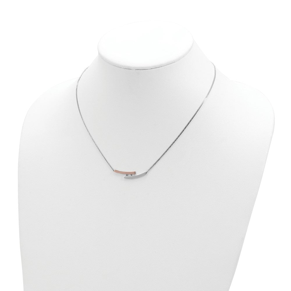 Sterling Silver RH-plt Rose-plated Diamond Bar 16.5in w/1in ext Necklace